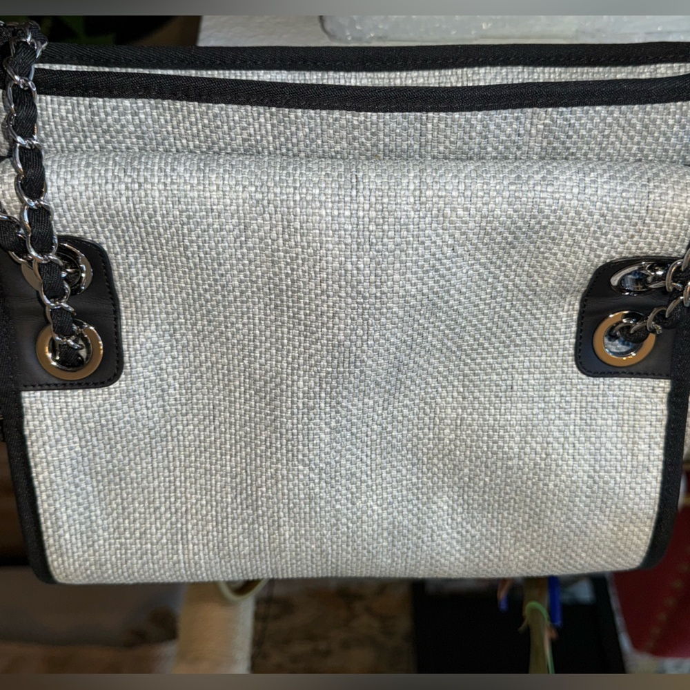 💎AUTHENTIC CHANEL GRAY RAFFIA DEAUVILLE MESSENGER BAG/SHOULDER BAG/CROSSBODY-EUC - Picture 10 of 17